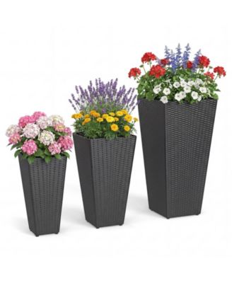 Three Piece Wicker Planters with Inner Plastic Flower Pots