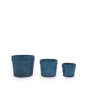 Handmade Ceramic Planter Set of 3, 15/12/9 Inch Diameter,Textured Pattern, for Succulents & Indoor Plants, Windowsill & Bookshelf Use