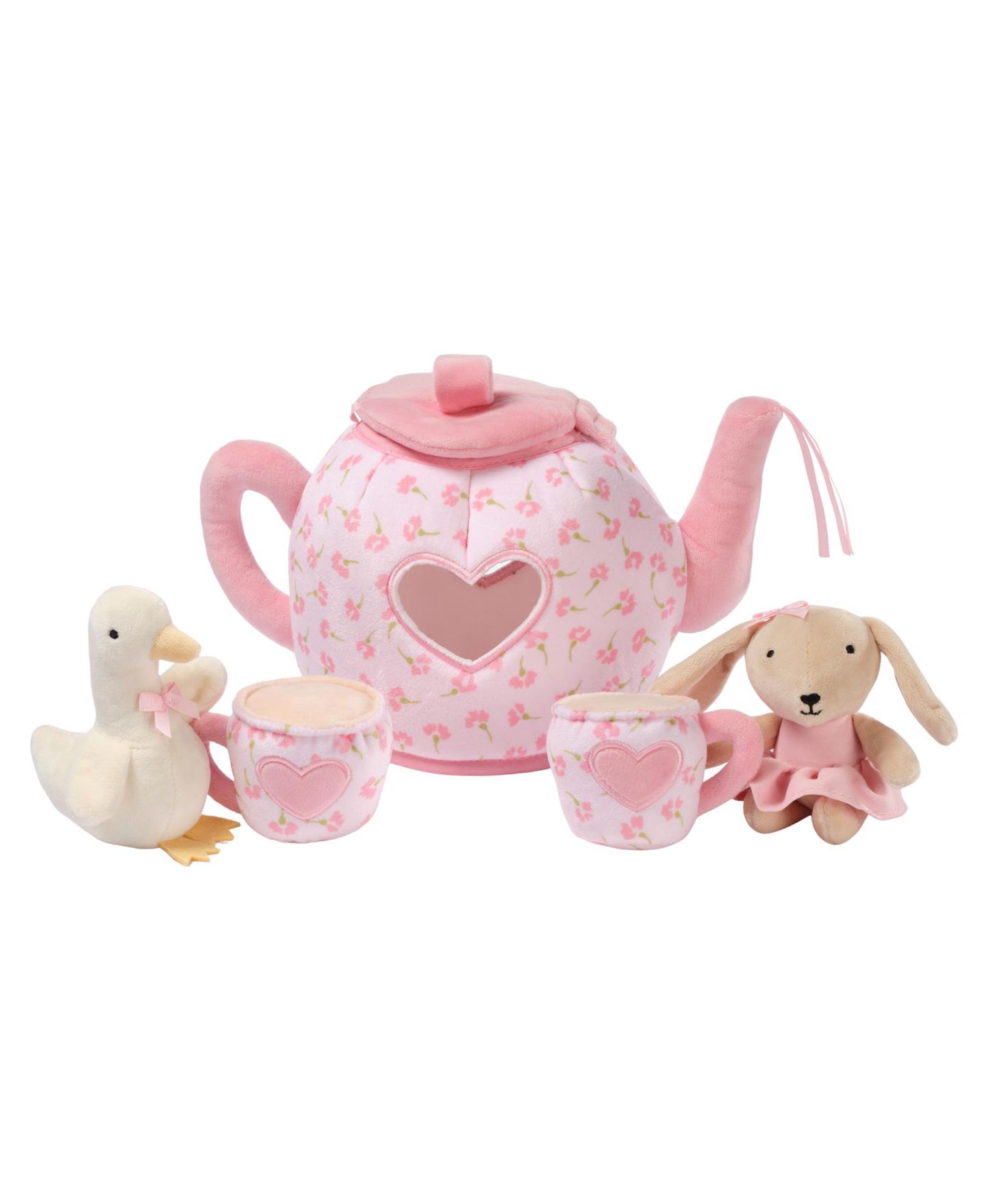 Детские мягкие игрушки Lambs & Ivy Tea Party Interactive Plush Playset Toy w/ Cups, Pot, Goose and Bunny, цвет: Розовый — фото 6