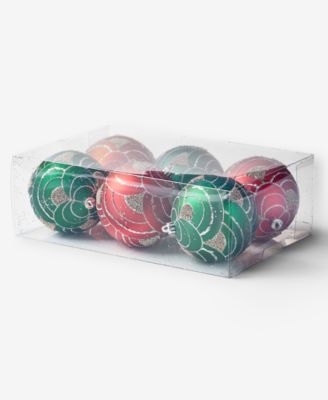 Heritage Set of 6 Shatterproof Red and Green Glitter Ball Ornaments