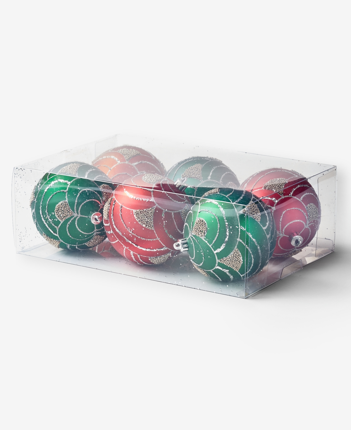 Holiday Lane Heritage Set of 6 Shatterproof Red and Green Glitter Ball Ornaments, Macy's Exclusive