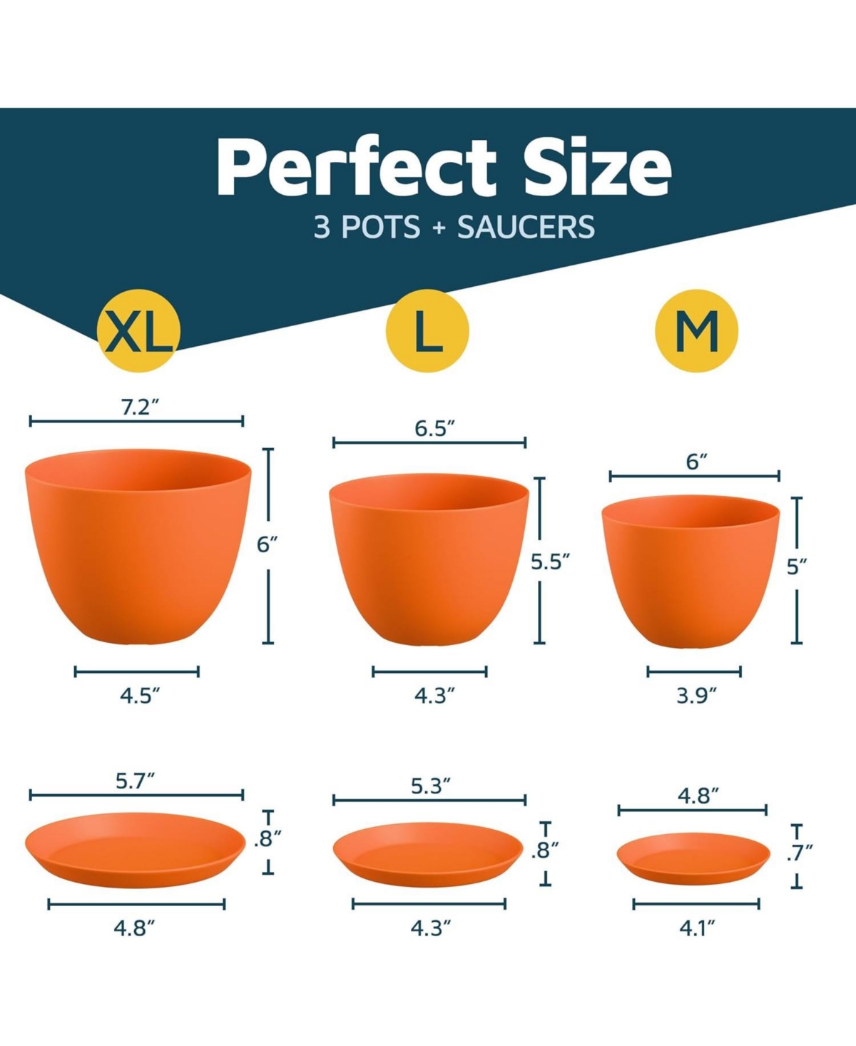 Plant Pots Pack with Drainage Holes & Saucers, Stackable Indoor & Outdoor Planters for Houseplants & Flowers