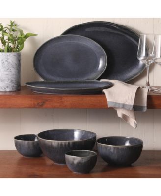Sandy Pines  3 Piece Oval Platter Set, 15.7”, 13.75” & 12” Stoneware Serving Platters, Reactive Glaze, Microwave & Dishwasher Safe