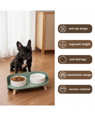Elevated Ceramic Dog & Cat Food Water Bowl Set Spill Proof Non Slip Mess Free Dishwasher Safe