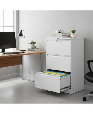 3 Drawer Lateral File Cabinet, Heavy Duty Metal Filing Cabinet with Locks for Home Office, Black File Cabinets with Business Card Holder