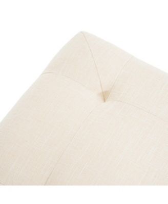 Square Upholstered Tufted Linen Fabric Ottoman, Solid Wood Legs