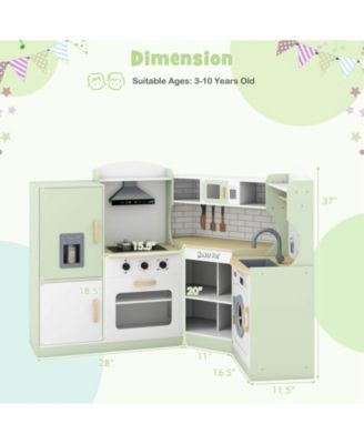 Corner Play Kitchen Toddler Kitchen Playset with Range Hood, Ice Maker, Microwave
