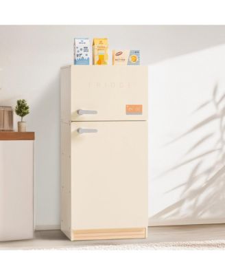 Play Kitchen for Toddlers,Fridge Refrigerator Wooden Toy Set with Accessories, Playset Interactive Gift for Ages 3+