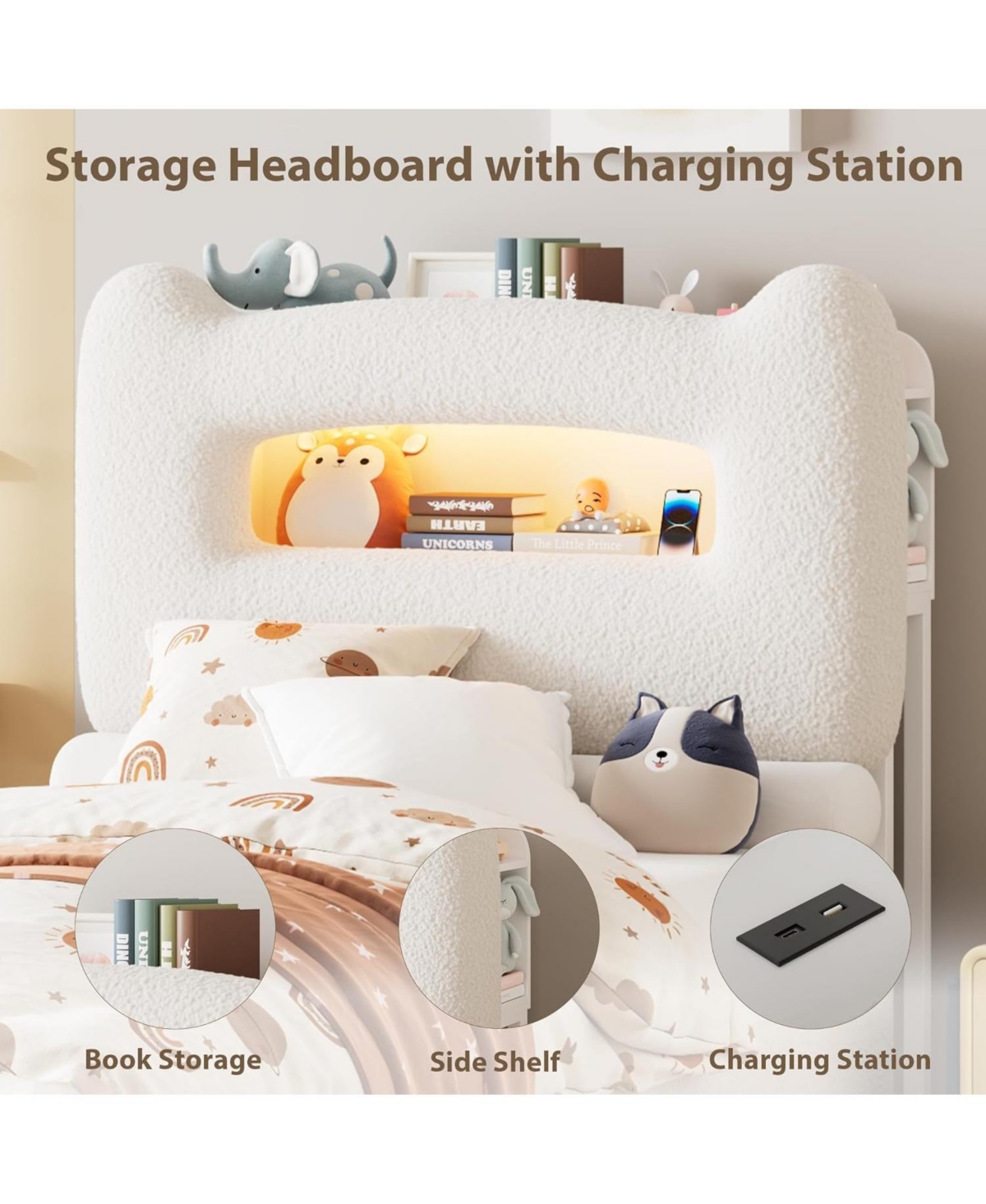 gaomon Led Twin Bed Frame Tier Storage Headboard