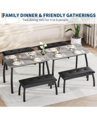 3-Piece Wooden Dining Table Set with 2 Upholstered Benches