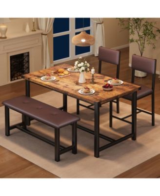4-Piece Wood Dining Table Set with 2 Upholstered Chairs and Bench