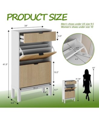 Slim Shoe Cabinet with 2 Flip Drawers and Adjustable Shelves