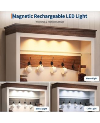 Coffee Bar Cabinet with LED Light, 72 in Tall Farmhouse Coffee Bar Hutch with Storage, Sideboard Buffet Cabinet with Microwave Stand