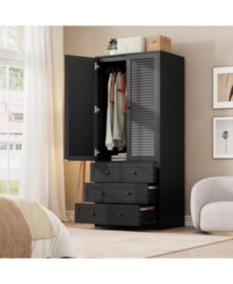 Armoire Wardrobe Closet  Drawers Doors, Modern Wooden Wardrobe Cabinets for Hanging Clothes, Tall Standing Bedroom Armoires, Heavy Duty