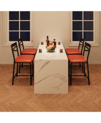 Set of 4 22" Bar Stools, Counter Height, PU Upholstered Seat, Metal Frame, X-Back, for Kitchen Island