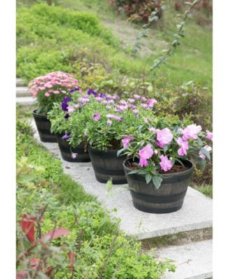 Rustic Wood- Look Plastic Half Barrel Flower Pot Bucket Planter, Pack of 4