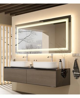 72x35.4 inch Large Size Lighted Smart Bathroom Mirror 3 LightsColors Front and Backlit Anti-fog Memory