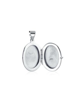 Small Simple Plain Oval Photo Locket .925 Sterling Silver Necklace Pendant