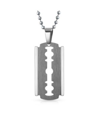 Biker Jewelry Dog Tag Style Razor Blade Pendant Necklace Silver Gold Tone Stainless Steel