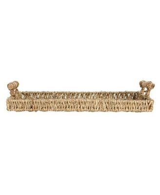 Handwoven Seagrass Rectangular Tray Set with Wood Handles, Natural, Set of 2