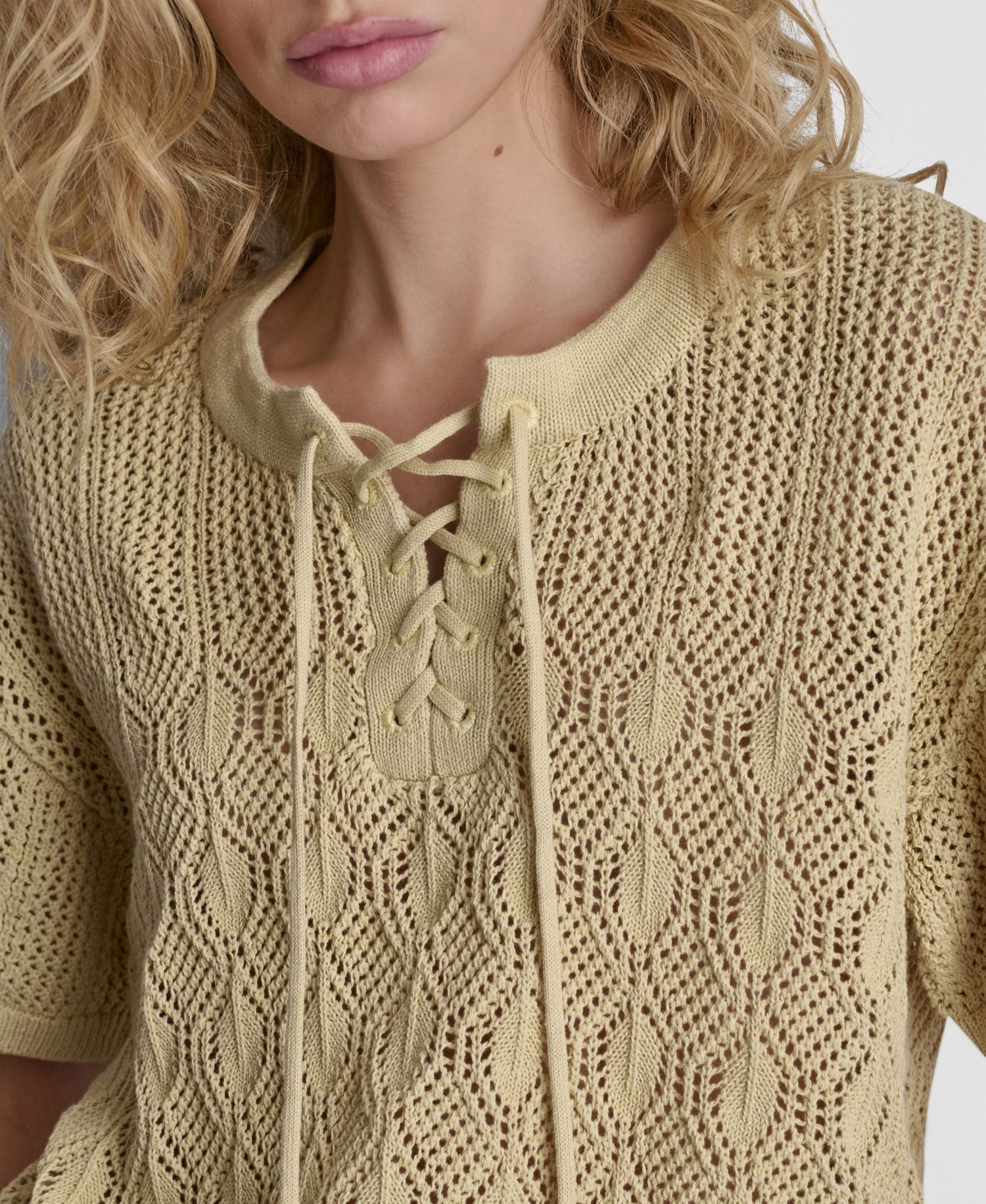 Women's Textured Pointelle Lace Front Top