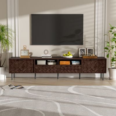 Modern TV Stand for TVs with Closed Storage & Cable Management, Soft-Closing Hinges, Iron Legs for Living Room