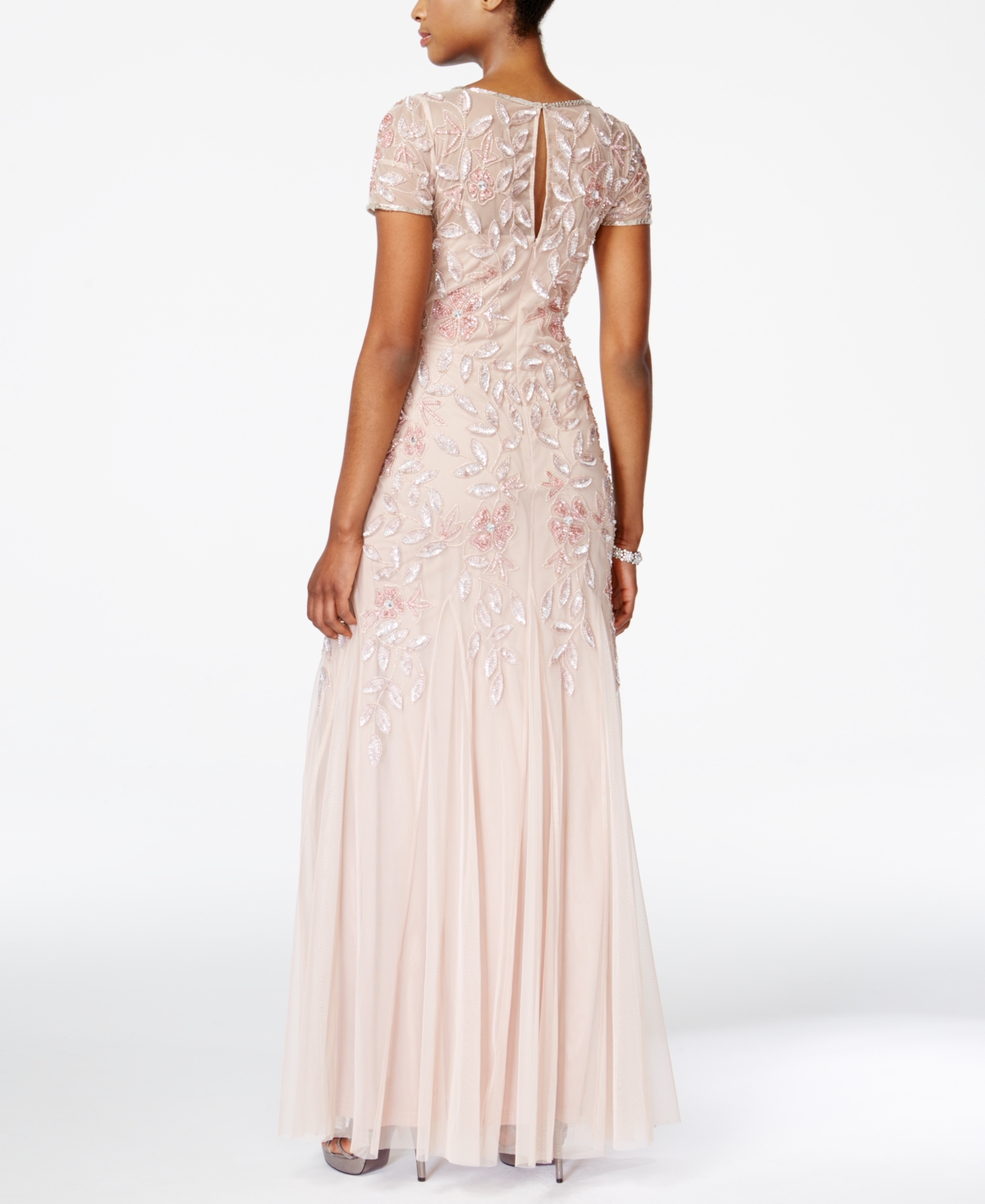 ADRIANNA PAPELL SIZE FLORAL-BEADED GOWN 