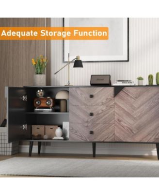 55 Point 1 Inch 3 Drawer Storage Cabinet with Adjustable Shelf and Doors Modern Sideboard Buffet Cabinet for Dining Room