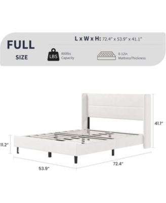 Full Velvet Bed Frame with Wingback Headboard, Upholstered Platform Bed with Wood Slats, No Box Spring Needed
