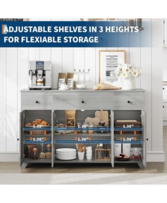 55inch Buffet Cabinet with Drawers-Large Sideboard Buffet Storage Cabinet with Shelves and Doors-Minimalist