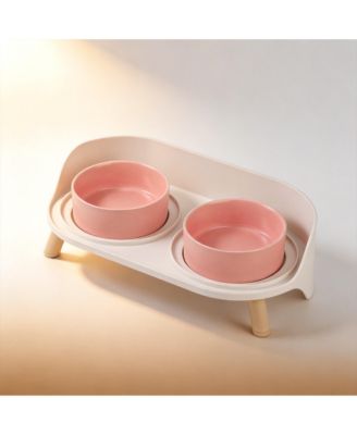 Elevated Ceramic Dog Bowl Set with Stand Splash Proof Raised Dishes for Food Water Ideal Small Medium Dogs