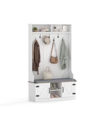 Tall 68.5" Entryway Rack with Cushioned Bench & Storage