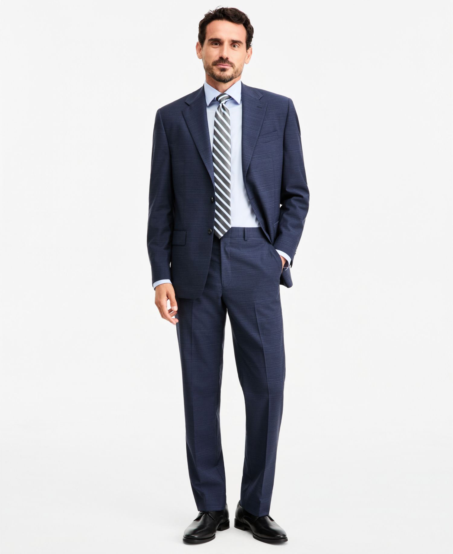 Men's Classic-Fit Wool-Blend Stretch Plaid Suit Separate Pants