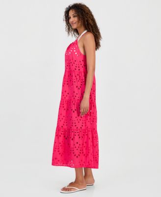 Women's Tiered Eyelet Maxi Dress Swim Cover-Up