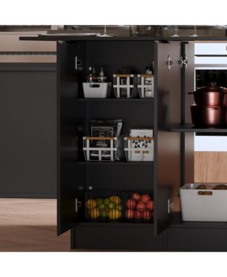 77.3" Large Kitchen Island with 8 Doors, Island Storage Table with Dining Table, Coffee Station and Microwave Rack