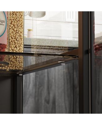 Kitchen Island with 3 drawers, glass shelves, light strip,dining table, coffee station and microwave rack for dining room