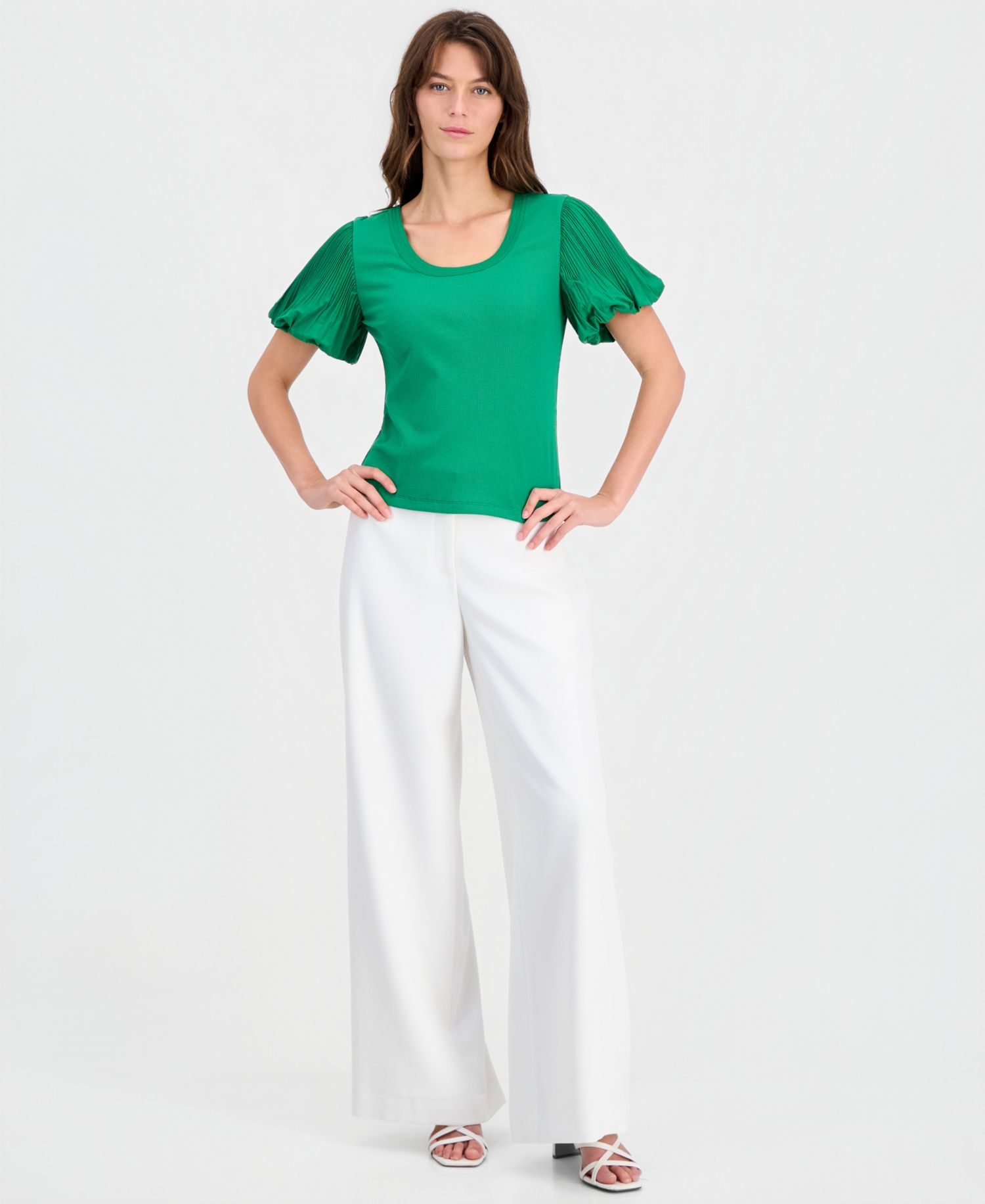 Women's Scoop-Neck Pleated-Sleeve Top