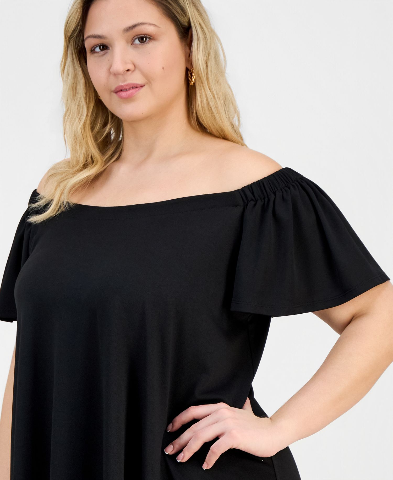 Plus Size Off-The-Shoulder Crepe Shift Dress