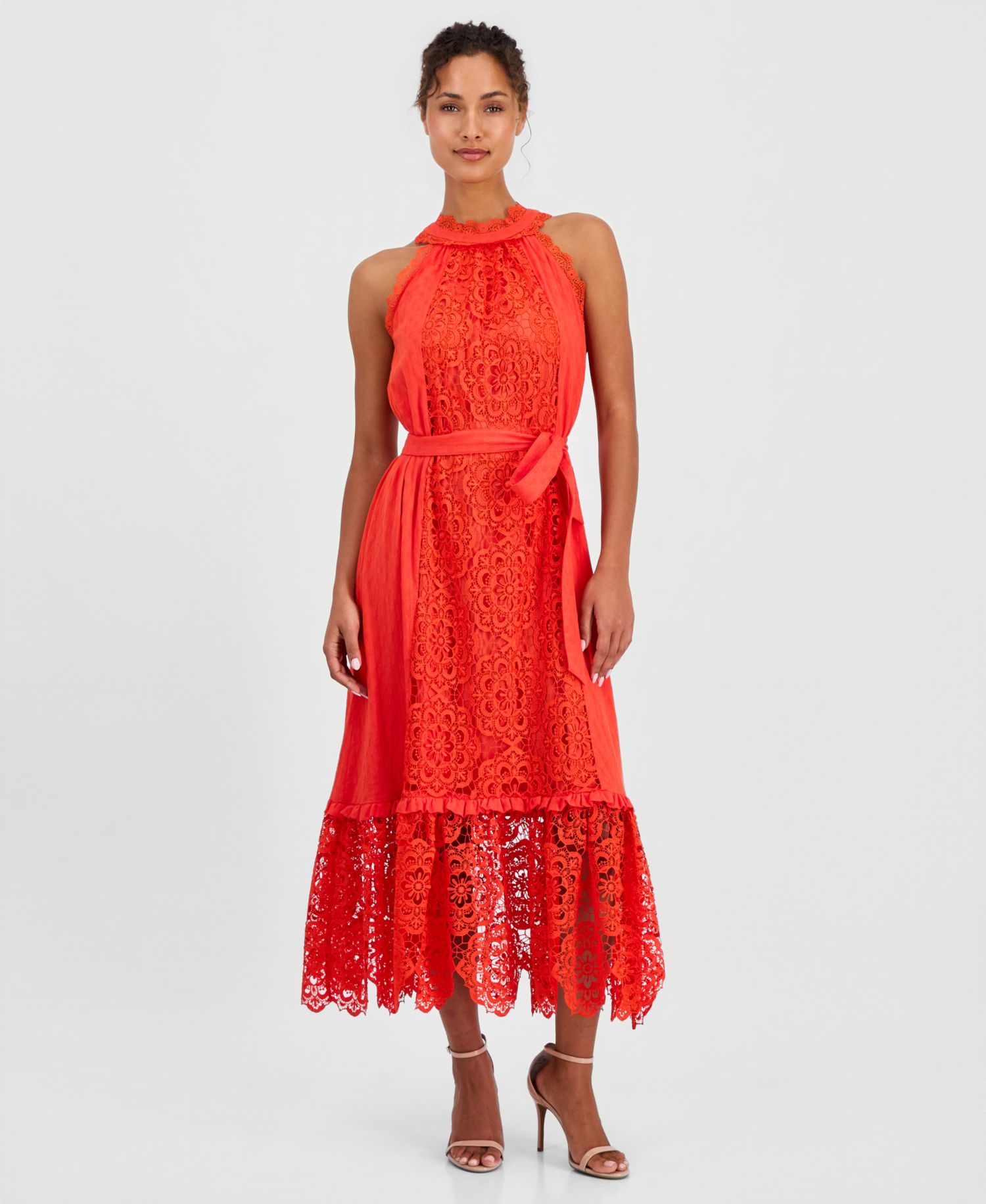 Women's Sleeveless Halter Lace Maxi Dress