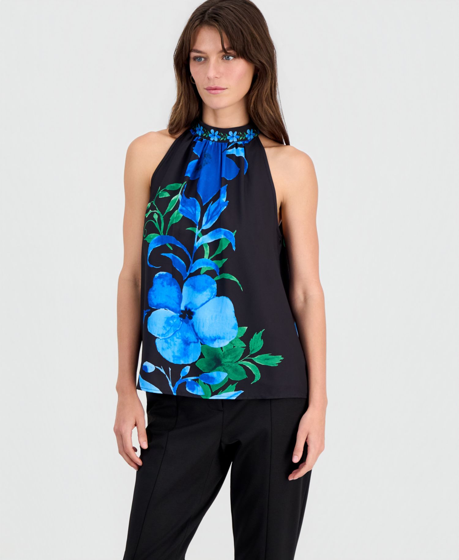 Women's Placed-Print Sleeveless Halter Top