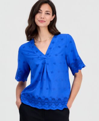 Women's Embroidered Eyelet-Hem Top 