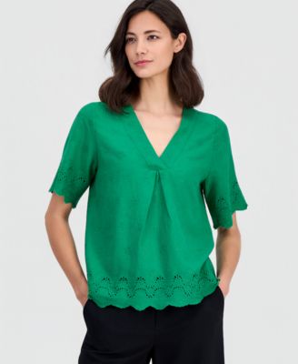 Women's Embroidered Eyelet-Hem Top 