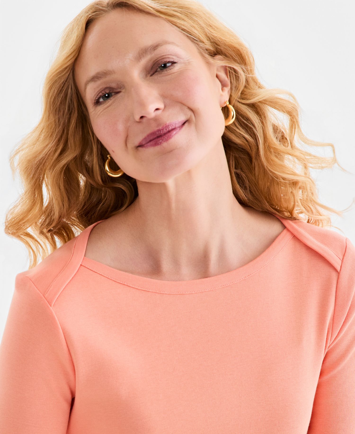 Plus Size 3/4 Sleeve Boat-Neck Top