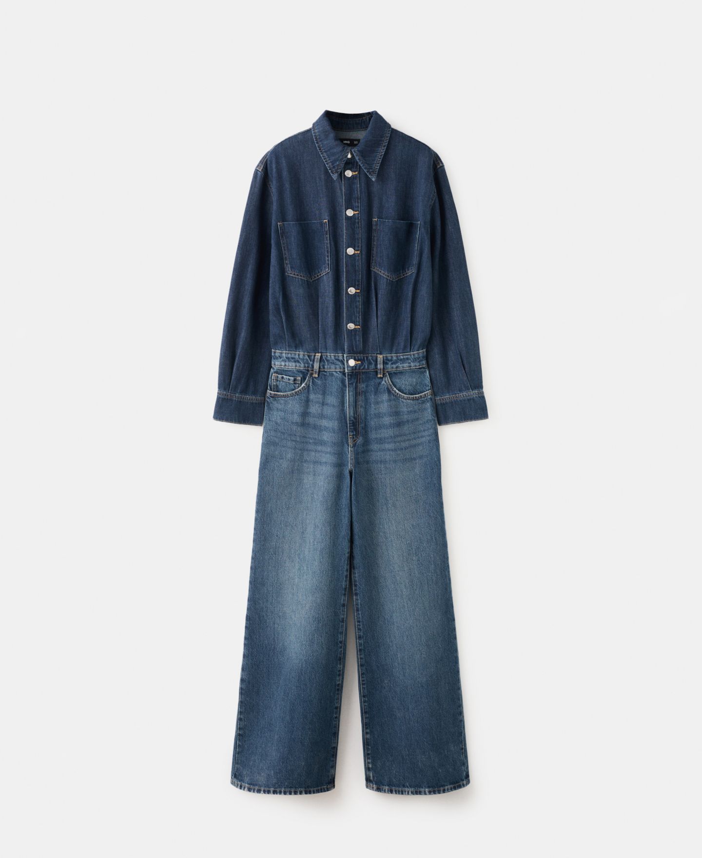 Женский комбинезон MANGO Buttons Denim Jumpsuit, цвет: Тёмный синий — фото 6