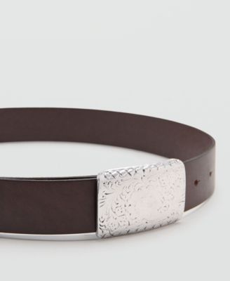 Women's Engraved Buckle Leather Belt