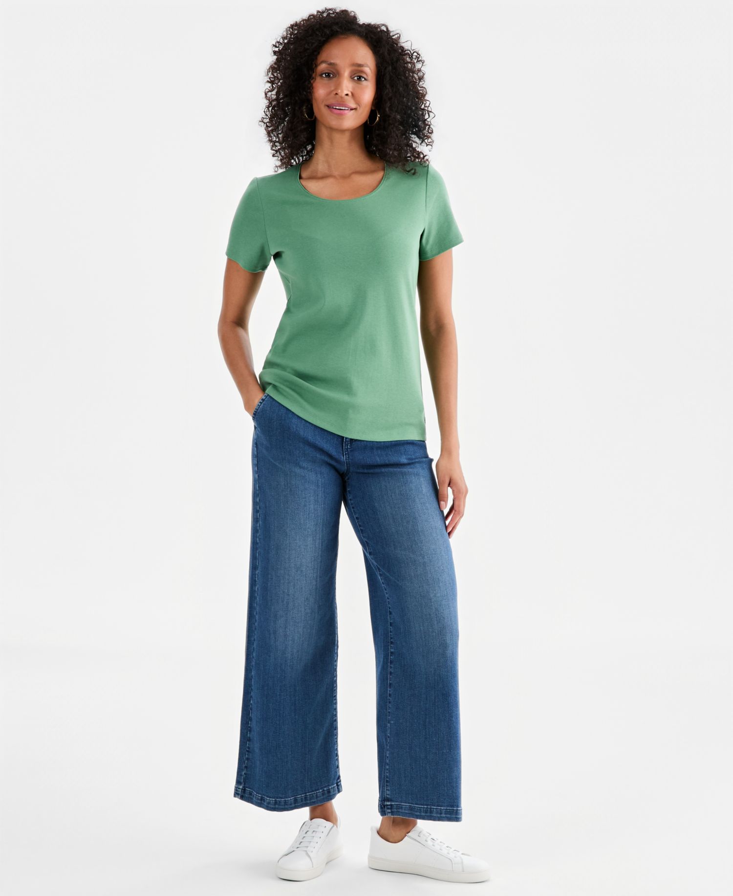Petite Cotton Scoop-Neck Short-Sleeve Top