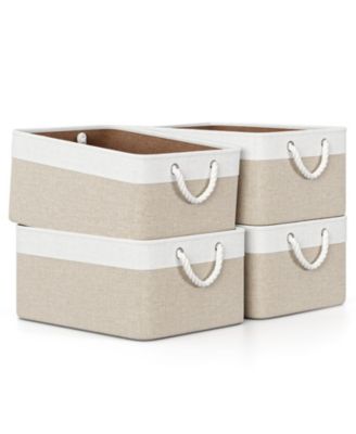 4 Pack Fabric Storage Basket Set with Rope Handles Metal Frame and Hard Bottom Base