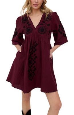 Women's Arabella V- Neck Embroidered Mini Dress