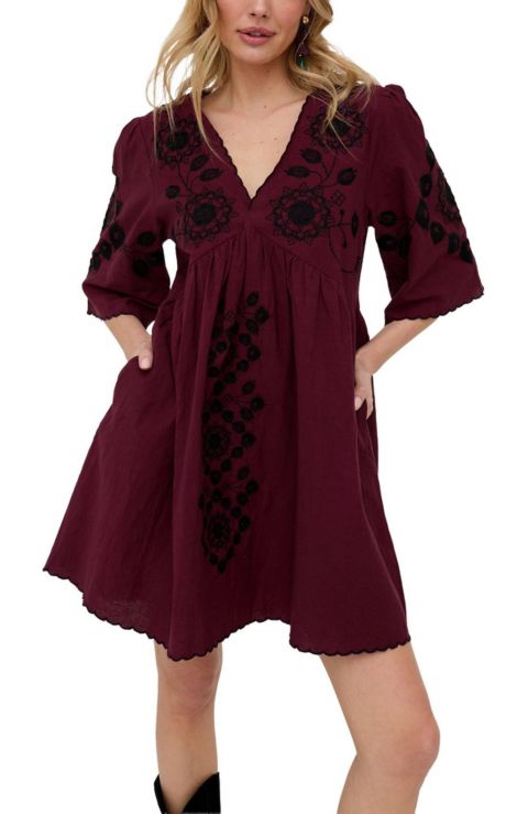 Женское платье Raffya Arabella V- Neck Embroidered Mini, цвет: Бордовый