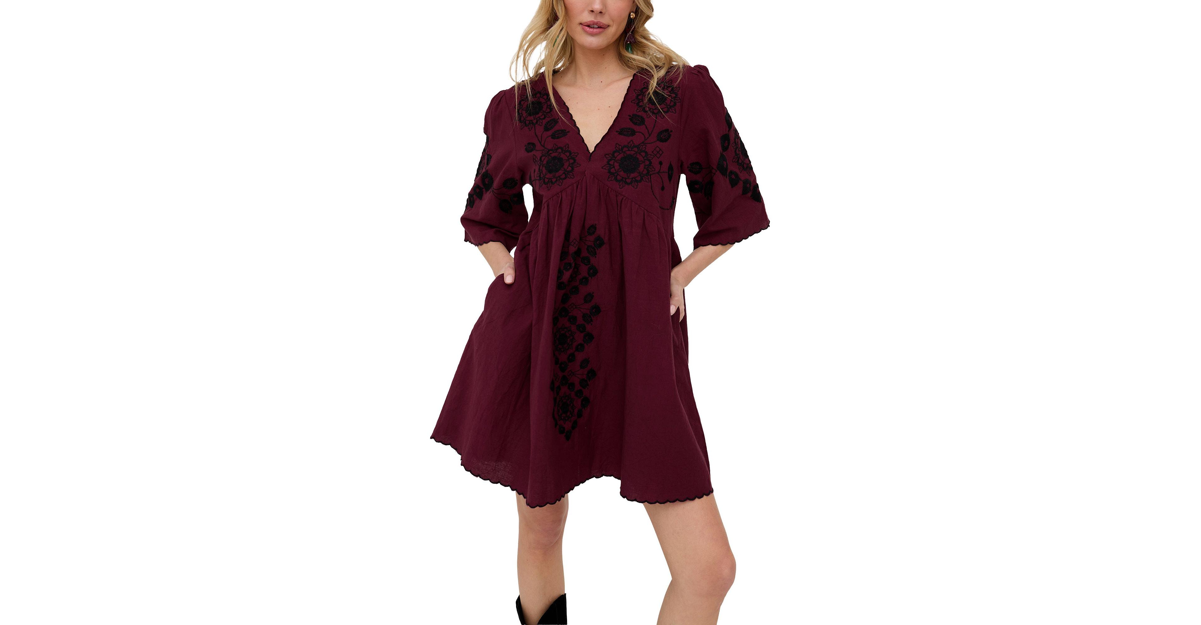 Raffya Women's Arabella V- Neck Embroidered Mini Dress